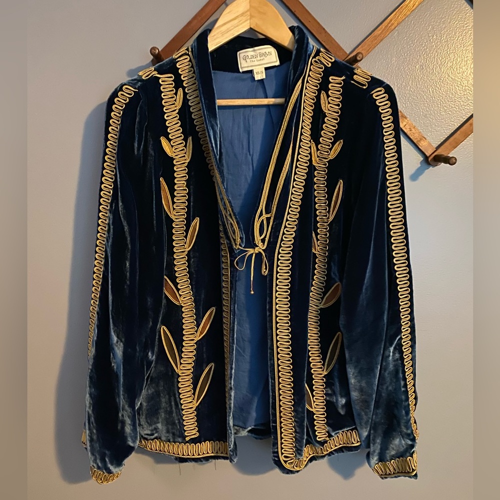 Golden Brown the Label Blue Velvet Cardigan
